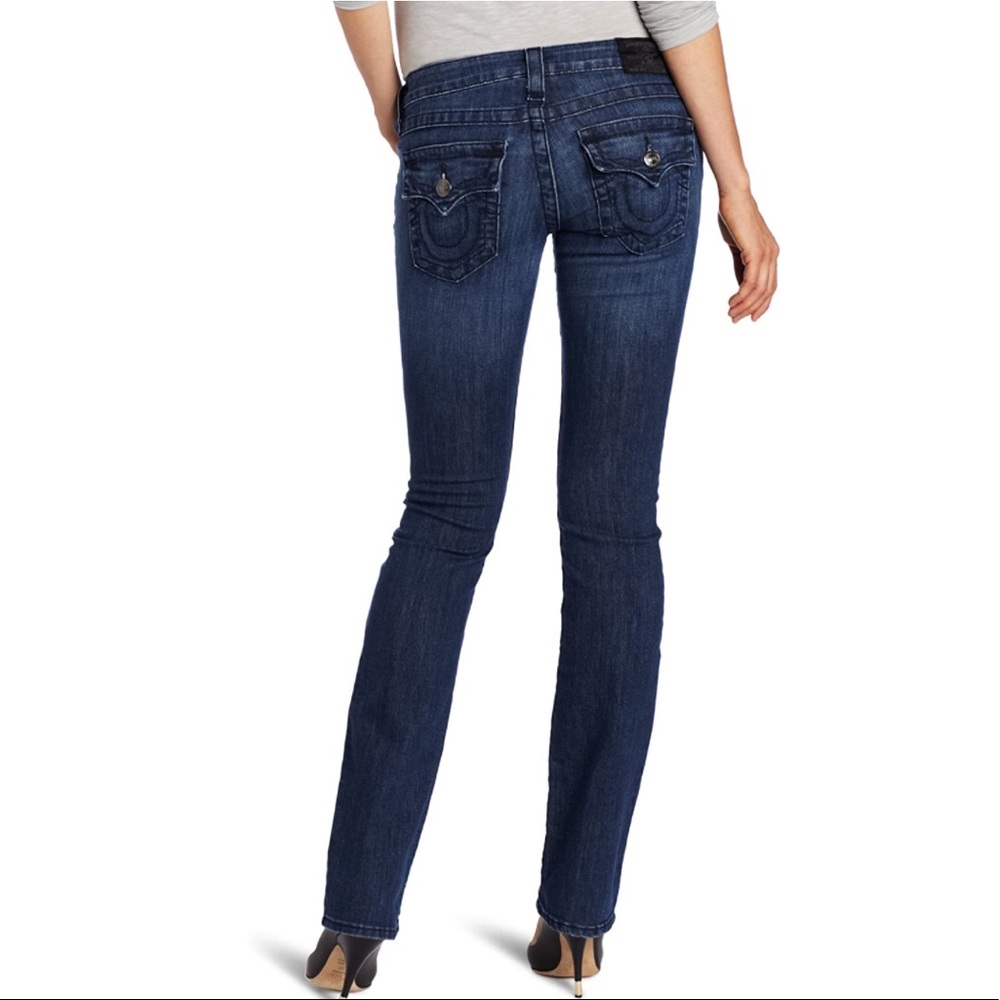 NWT True Religion Billy Straight Leg Denim Jeans Del Mar Med Wash Horseshoe 25